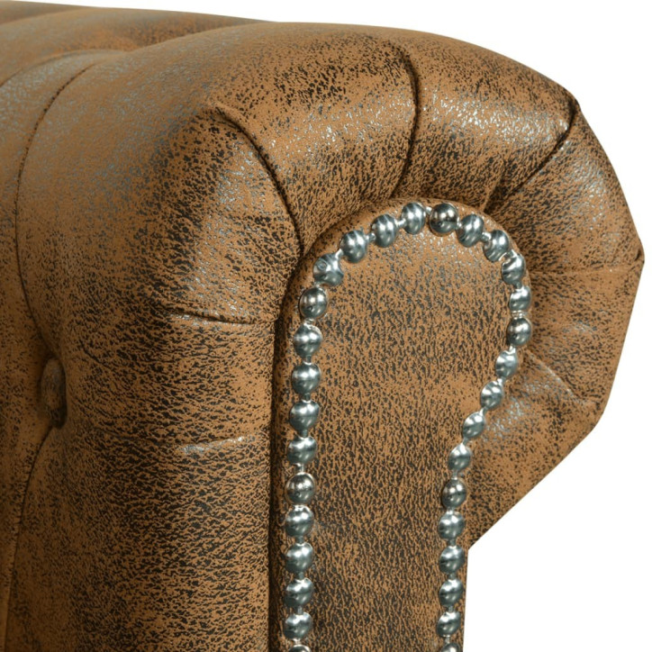 Chesterfield dvivietė sofa, dirbtinė oda, ruda