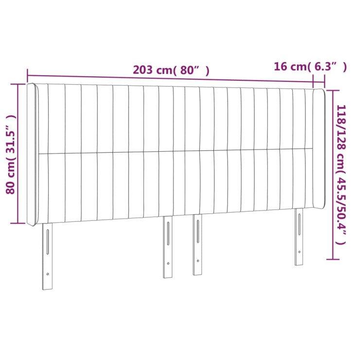 Galvūgalis su LED, tamsiai pilkas, 203x16x118/128cm, audinys