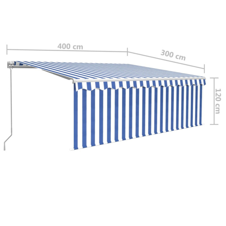 Rankiniu būdu ištraukiama markizė, mėlyna ir balta, 4x3m