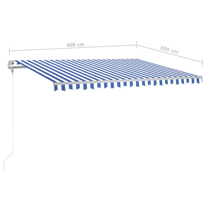 Rankiniu būdu ištraukiama markizė su LED, mėlyna ir balta, 4x3m