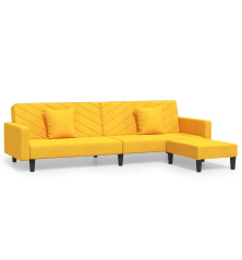 Dvivietė sofa-lova su dvejom pagalvėm/pakoja, geltona, aksomas