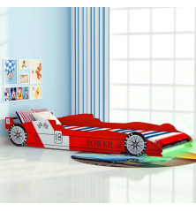 Vaikiška LED lova lenktyninė mašina, raudona, 90x200cm