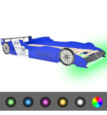Vaikiška LED lova lenktyninė mašina, mėlyna, 90x200 cm
