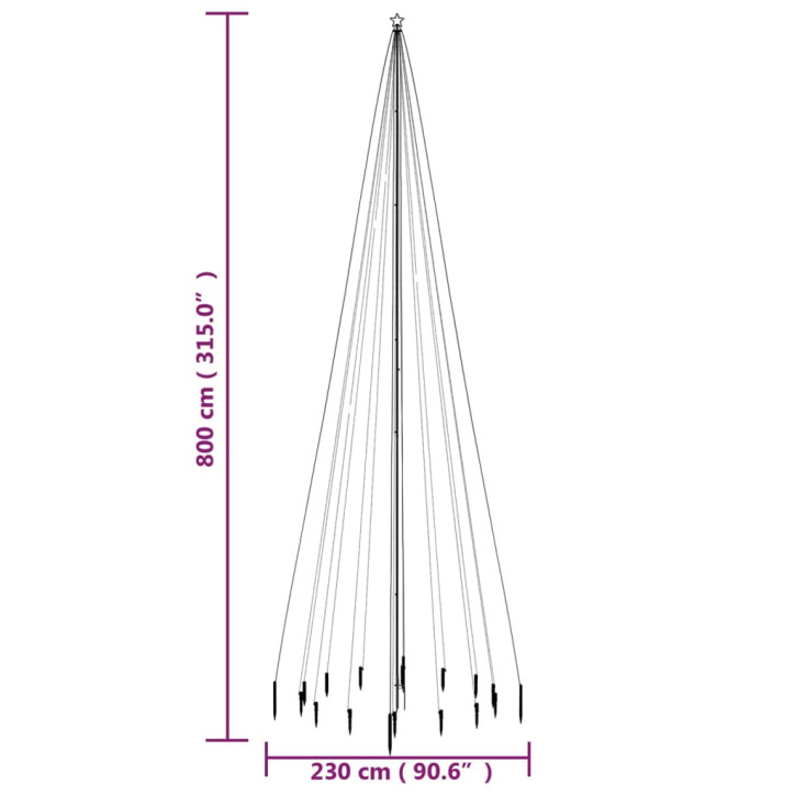 Kalėdų eglutė su kuoliuku, 800cm, 1134 mėlynos spalvos LED