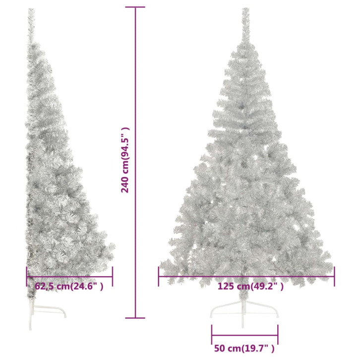 Dirbtinė pusinė Kalėdų eglutė su stovu, sidabrinė, 240cm, PVC