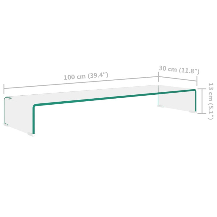 TV stovas/monitoriaus pakyla, skaidrus stiklas, 100x30x13 cm