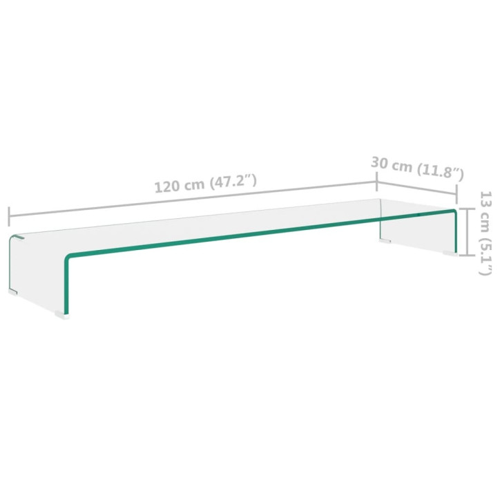 TV stovas/monitoriaus pakyla, skaidrus stiklas, 120x30x13 cm