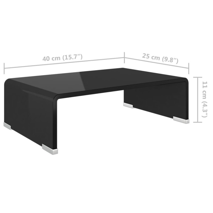 TV stovas/monitoriaus pakyla, juodas stiklas, 40x25x11 cm