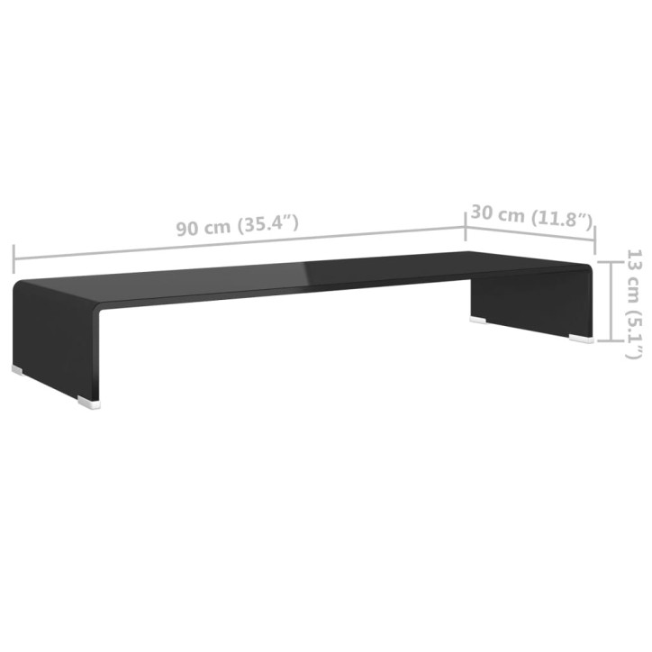 TV stovas/monitoriaus pakyla, juodas stiklas, 90x30x13 cm