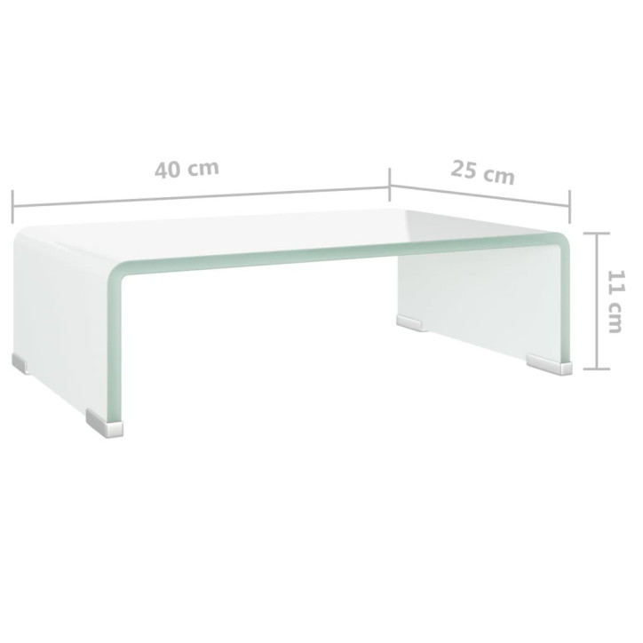 TV stovas/monitoriaus pakyla, baltas stiklas, 40x25x11 cm