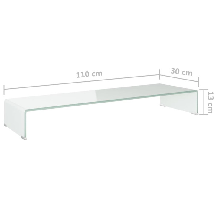 TV stovas/monitoriaus pakyla, baltas stiklas, 110x30x13 cm