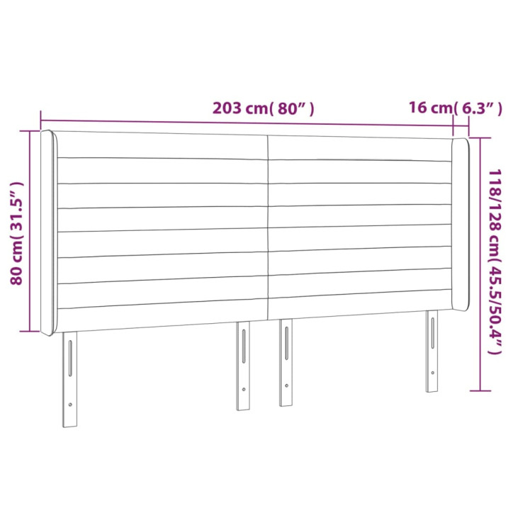 Galvūgalis su LED, tamsiai pilkas, 203x16x118/128cm, aksomas