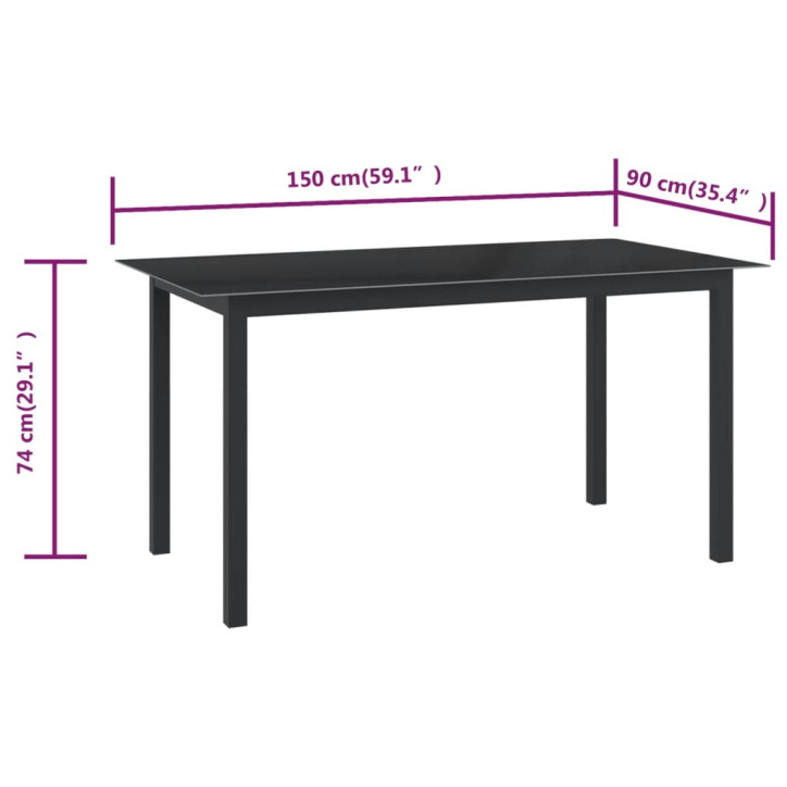 Sodo stalas, juodas, 150x90x74cm, aliuminis ir stiklas