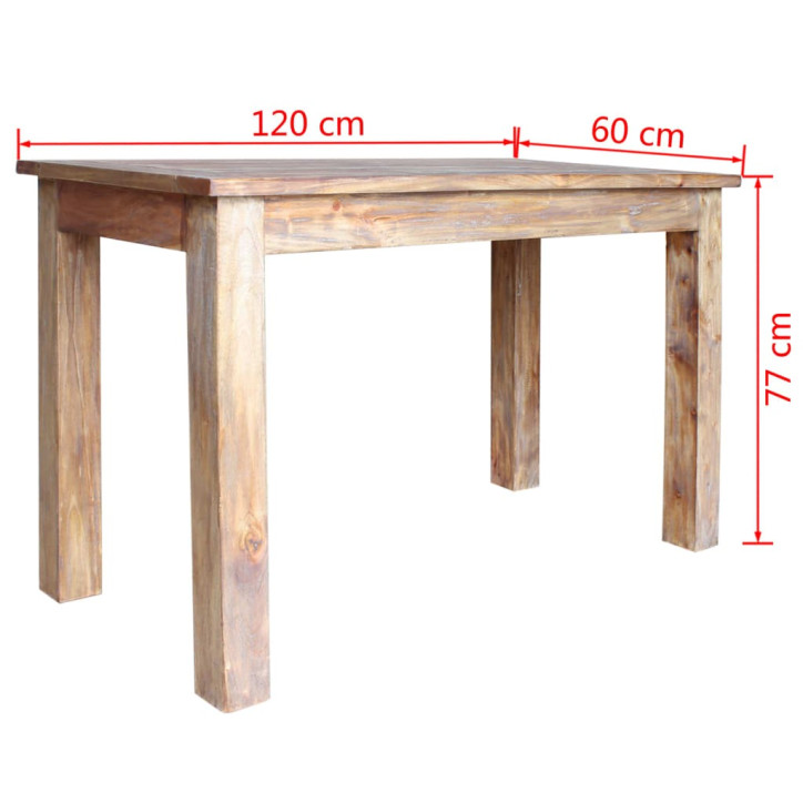 Valgomojo stalas, masyvi perdirbta mediena, 120x60x77cm