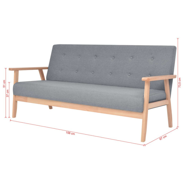 Trivietė sofa, šviesiai pilkos spalvos, audinys