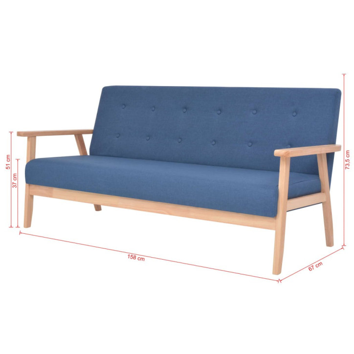 Trivietė sofa, mėlynos spalvos, audinys