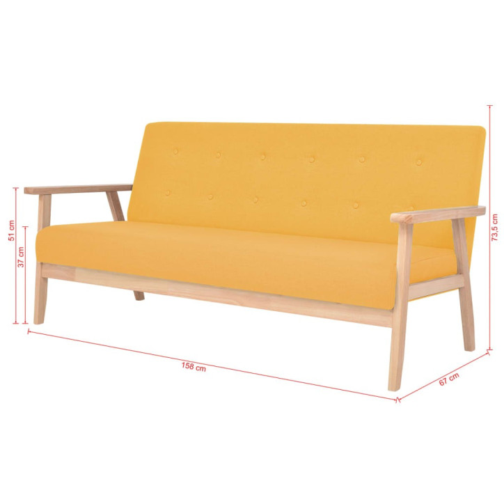 Trivietė sofa, geltonos spalvos, audinys