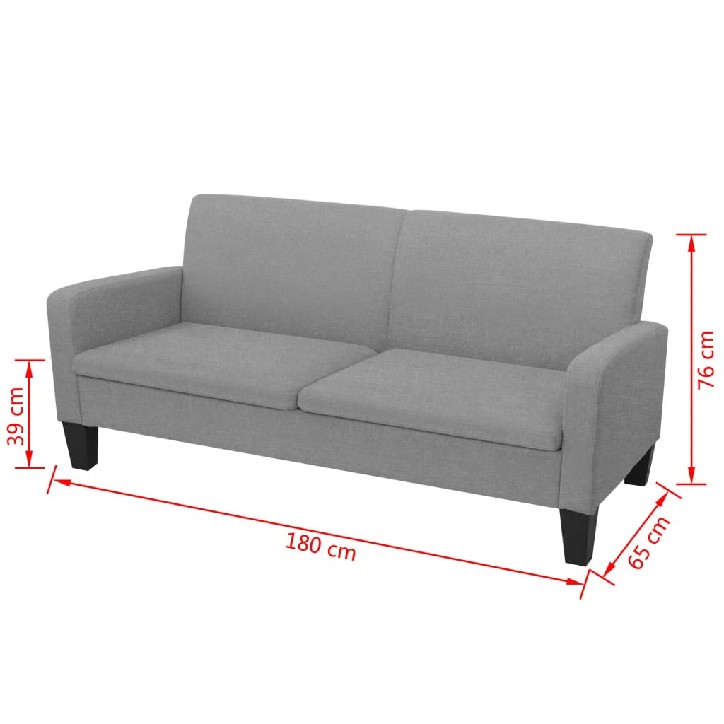 Trivietė sofa, 180x65x76, šviesiai pilka