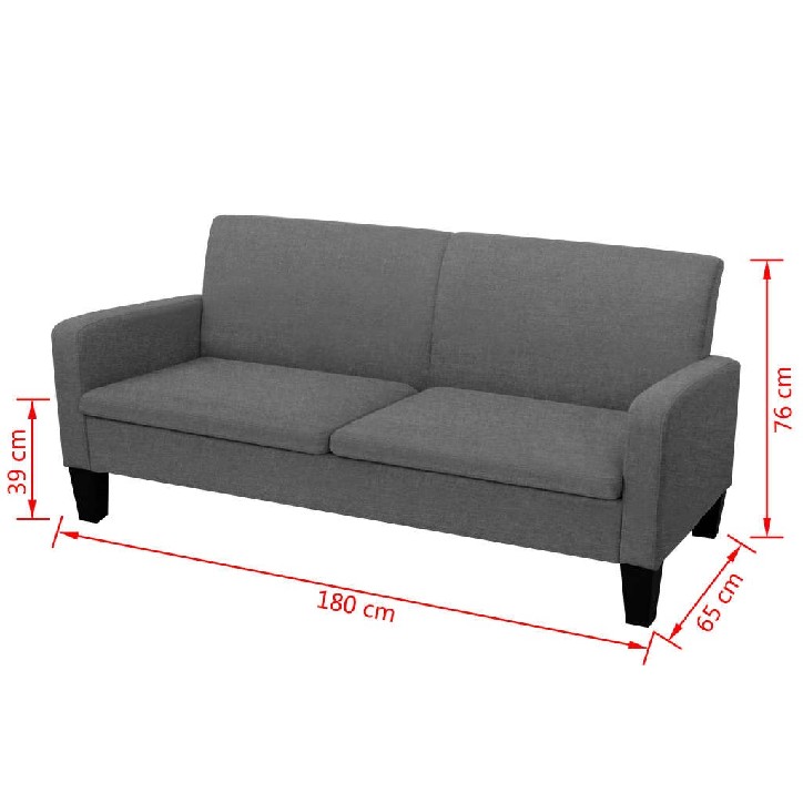 Trivietė sofa, 180x65x76, tamsiai pilka