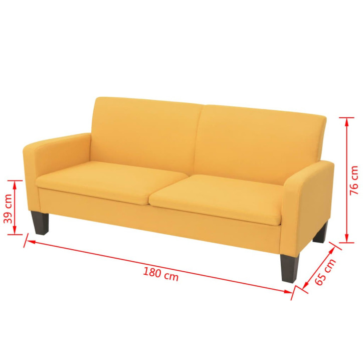 Trivietė sofa, 180x65x76, geltonos spalvos