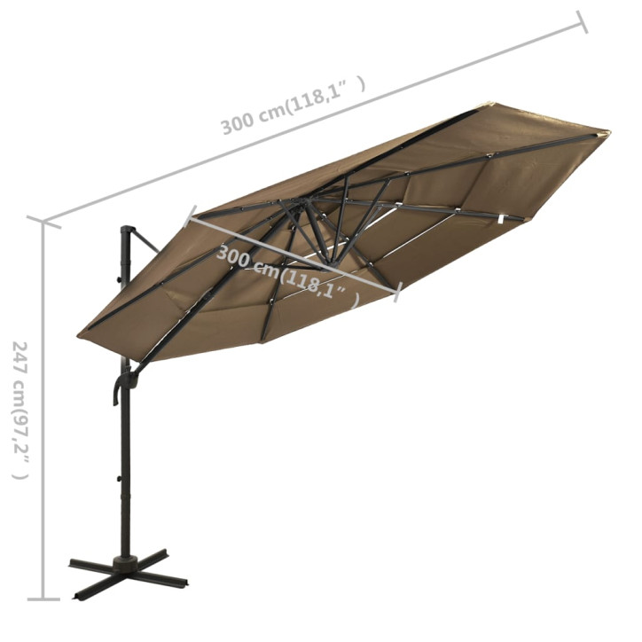 Skėtis nuo saulės su aliuminiu stulpu, taupe, 3x3m, 4 aukščių