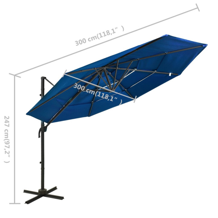 Skėtis nuo saulės su aliuminiu stulpu, mėlynas, 3x3m, 4 aukščių