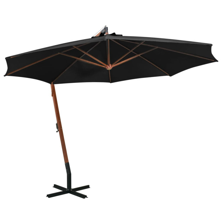 313772  Hanging Parasol with Pole Black 3,5x2,9 m Solid Fir Wood