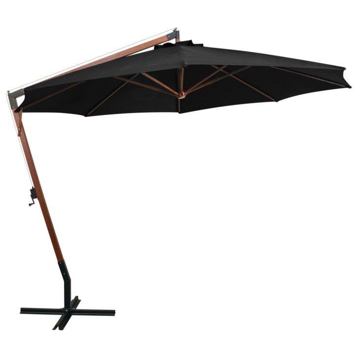 313772  Hanging Parasol with Pole Black 3,5x2,9 m Solid Fir Wood