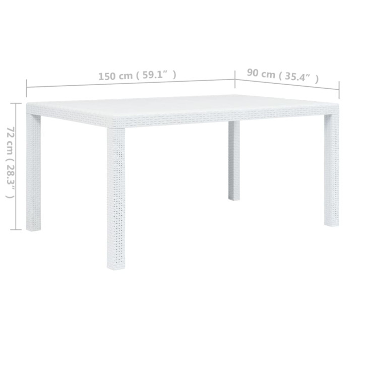 Sodo stalas, baltos sp., 150x90x72 cm, plastikas, rat. imit.