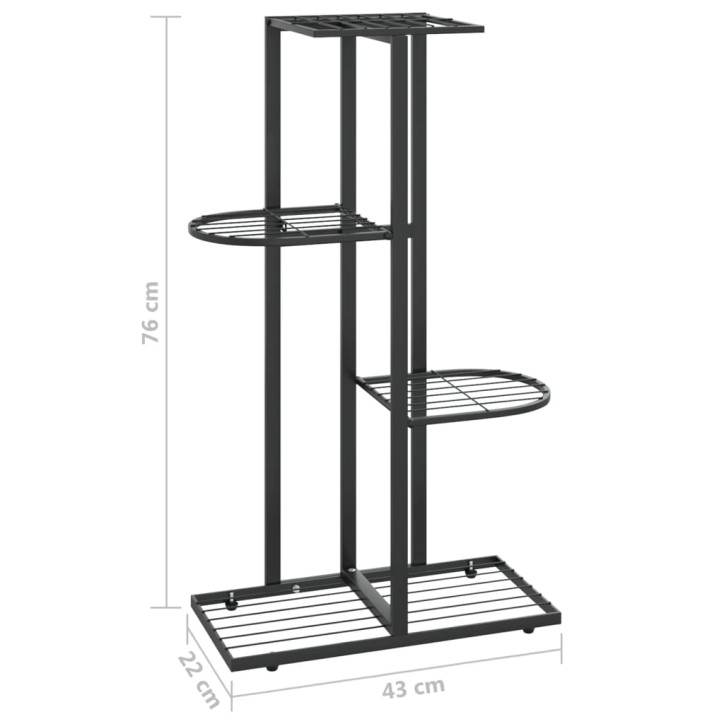 Stovas augalams, 4 lentynos, juodas, 43x22x76cm, metalas