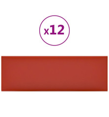 Sienų plokštės, 12vnt., raudonos, 90x30cm, dirbtinė oda, 3,24m²