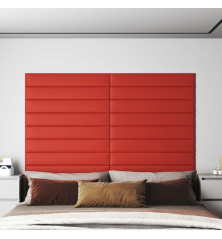 Sienų plokštės, 12vnt., raudonos, 90x15cm, dirbtinė oda, 1,62m²