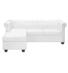 L-formos Chesterfield sofa, dirbtinė oda, balta