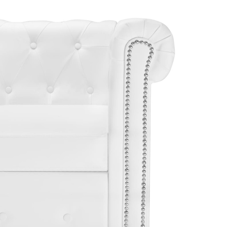 L-formos Chesterfield sofa, dirbtinė oda, balta