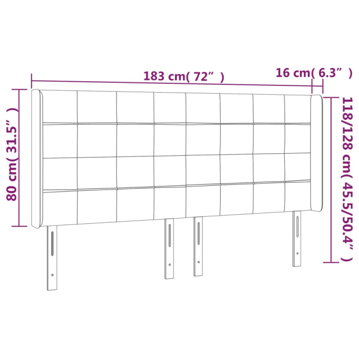 Galvūgalis su LED, tamsiai pilkas, 183x16x118/128cm, aksomas