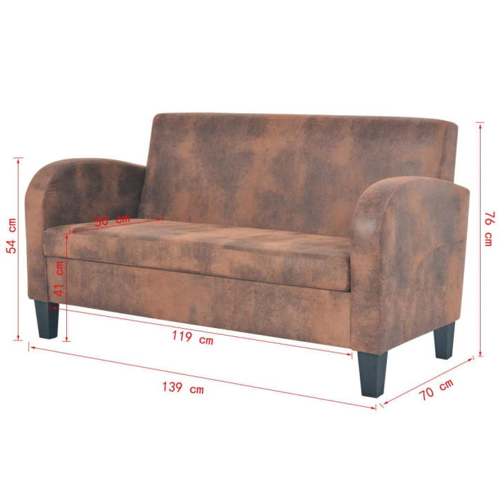 Dvivietė sofa, dirbtinė zomšos oda, ruda