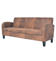 Trivietė sofa, dirbtinė zomšos oda, ruda