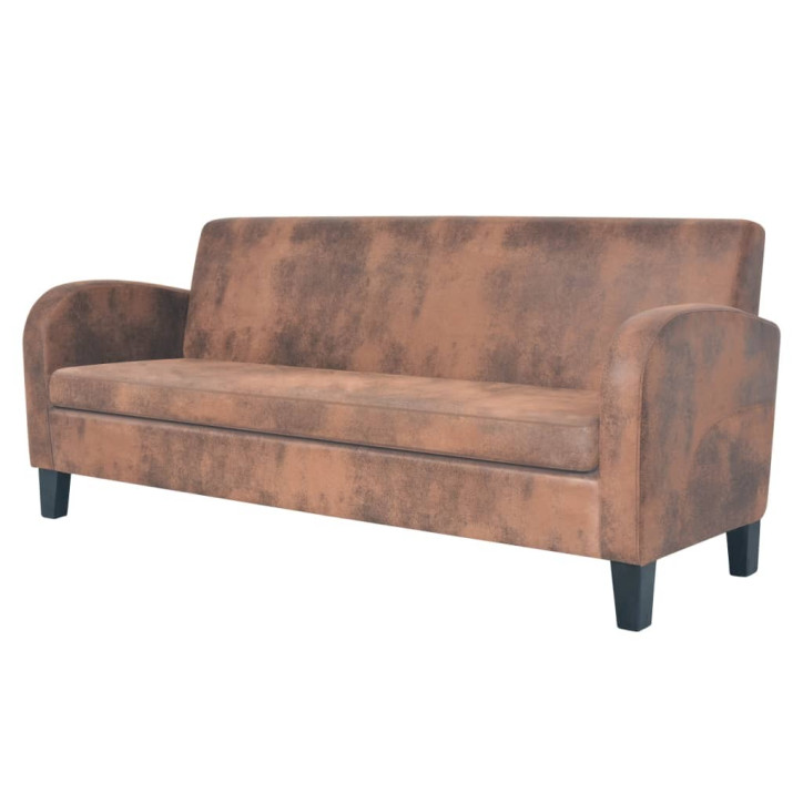 Trivietė sofa, dirbtinė zomšos oda, ruda