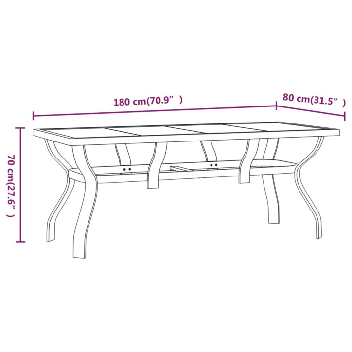 Sodo stalas, pilkas ir juodas, 180x80x70cm, plienas ir stiklas