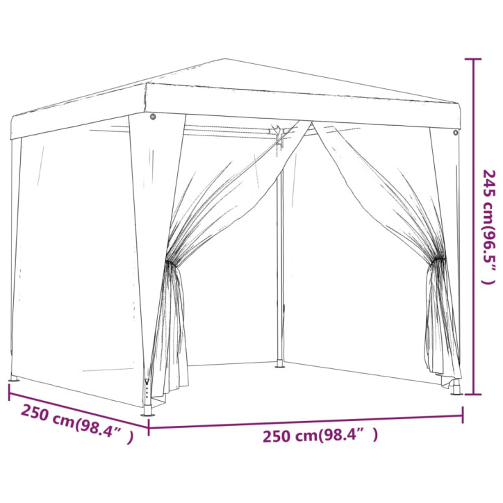 Proginė palapinė su 4 sienomis, raudona, 2,5x2,5m, HDPE