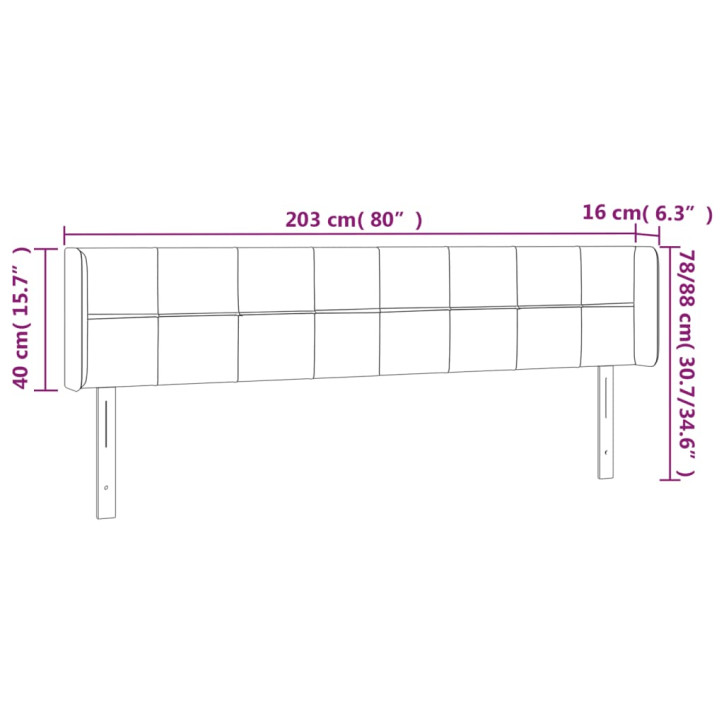 Galvūgalis su LED, tamsiai pilkas, 203x16x78/88cm, aksomas