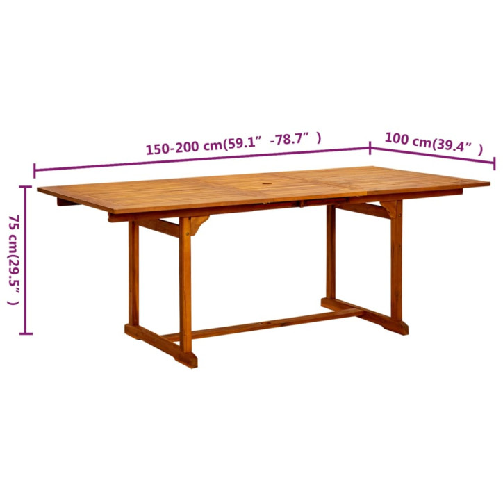 Sodo valgomojo stalas, (150–200)x100x75cm, akacijos masyvas