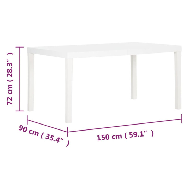 Sodo stalas, baltos spalvos, 150x90x72cm, PP