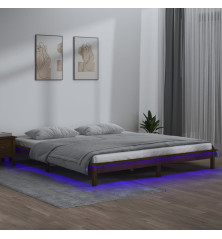 Lovos rėmas su LED, medaus rudas, 140x190cm, medienos masyvas