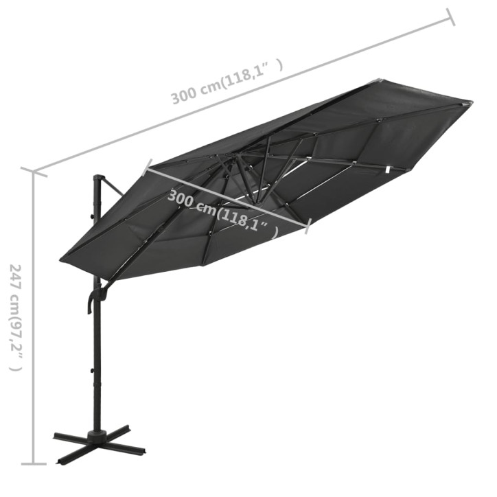 Skėtis su aliuminiu stulpu, antracito, 3x3m, 4 aukščių