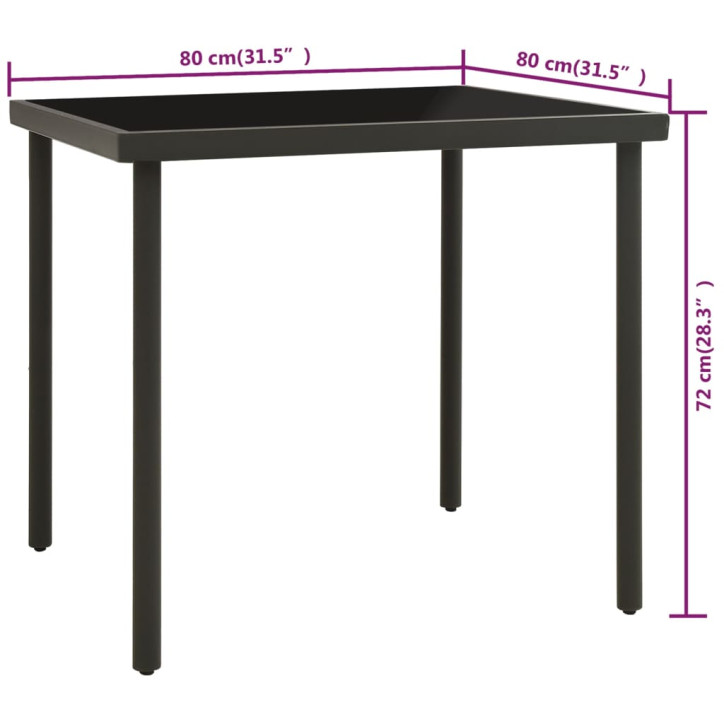 Lauko valgomojo stalas, antracito, 80x80x72cm, stiklas/plienas