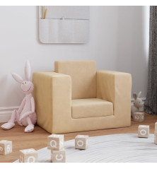 Vaikiška sofa, kreminės spalvos, minkštas pliušas