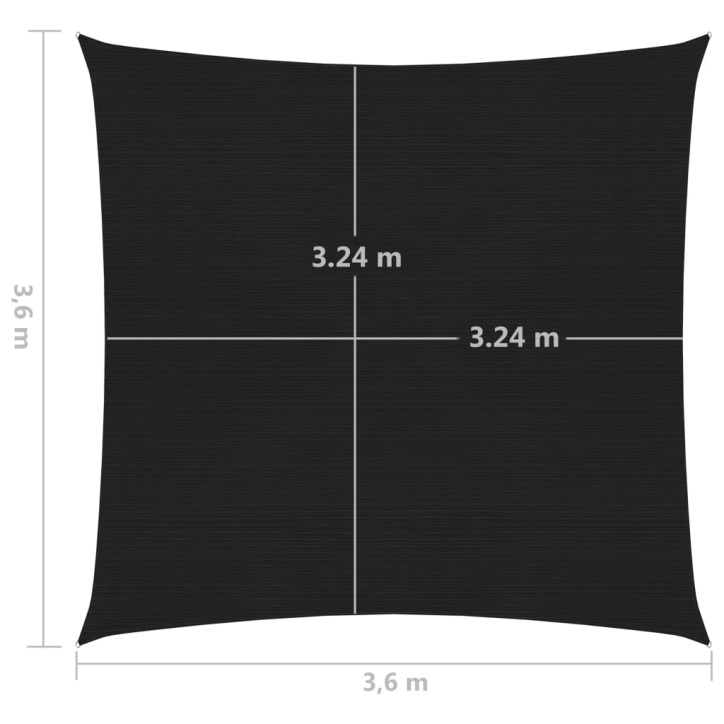 Uždanga nuo saulės, juodos spalvos, 3,6x3,6m, HDPE, 160g/m²