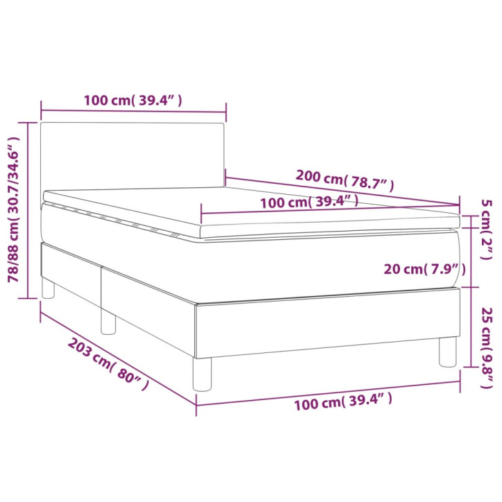 Lova su spyruoklėmis/čiužiniu/LED, juoda 100x200cm dirbtinė oda