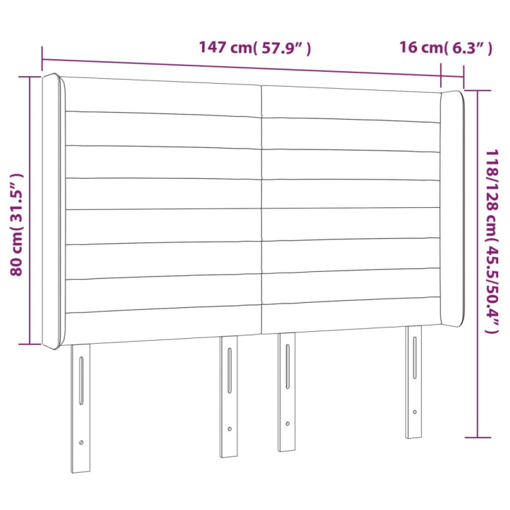 Galvūgalis su LED, tamsiai pilkas, 147x16x118/128cm, aksomas